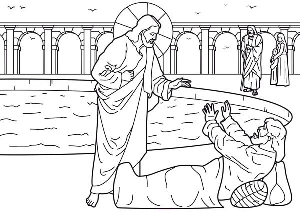 Healing of the man at the pool of bethesda is one of miracles of jesus coloring page