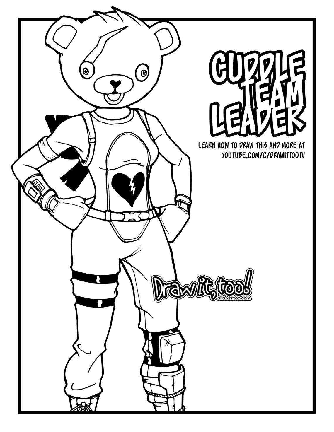 How to draw cuddle team leader fortnite battle royale drawing tutorial draw it too coloring pages drawings drawing tutorial