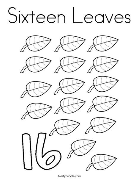 Sixteen leaves coloring page