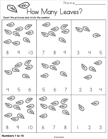 Free how many leaves kindergarten numbers worksheet