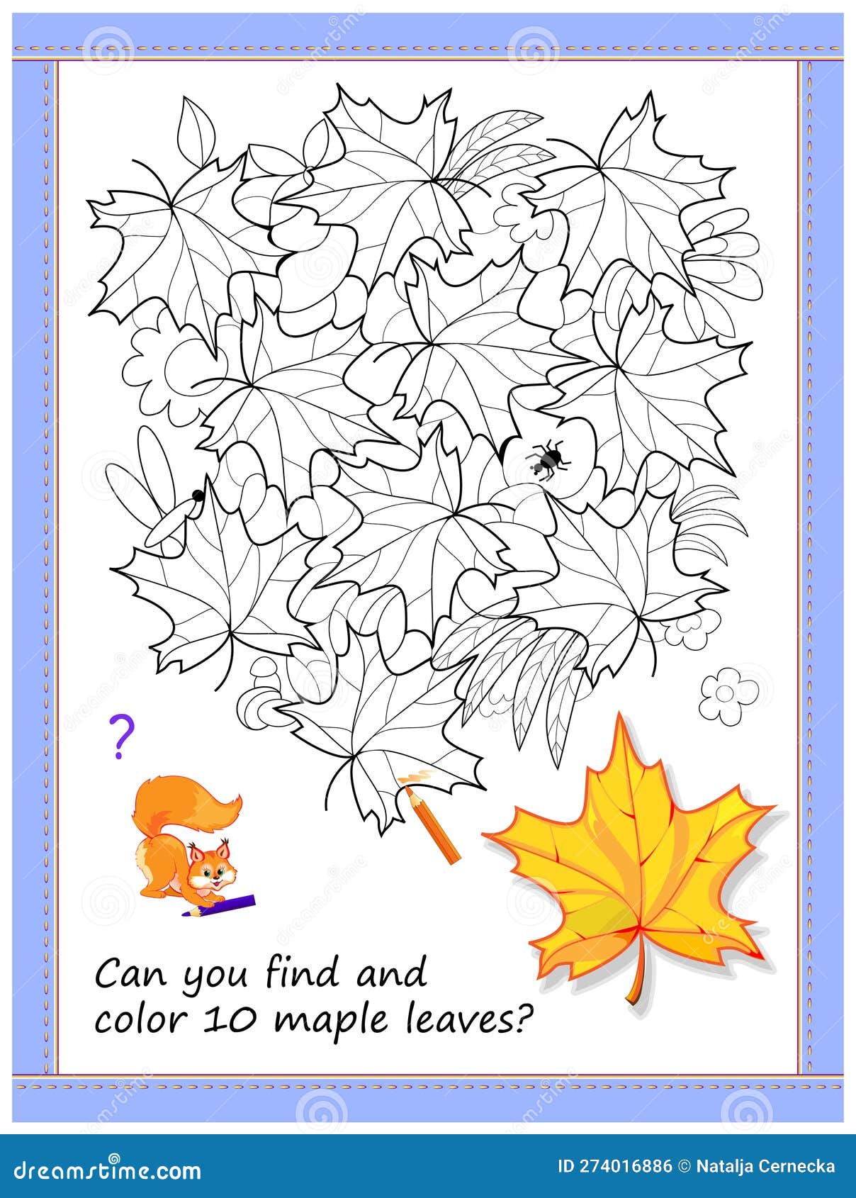 Educational page for little children can you find and color maple leaves coloring book printable worksheet for kids stock vector