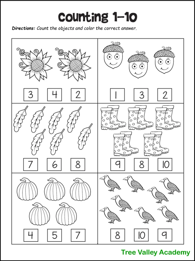 Fall math worksheets for kindergarten preschool st grade