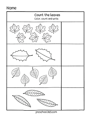 Preschool autumn leaves activity sheets