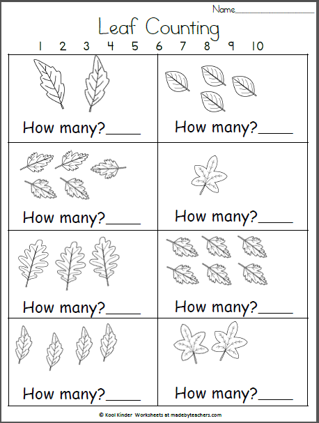 How many fall leaves kindergarten math made by teachers