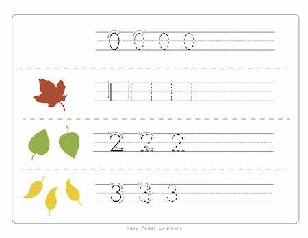 Fall leaves number tracing worksheets