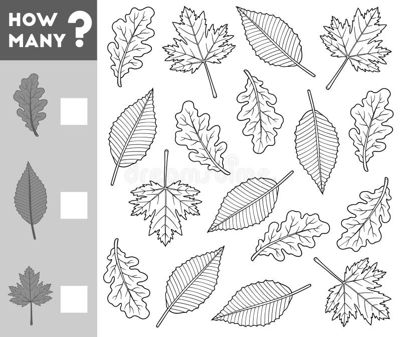 Counting game for children educational a mathematical game count how many leaves and write the result stock vector