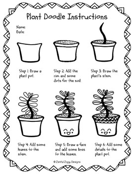 Plant doodle directed drawing and colouringcoloring pages tpt