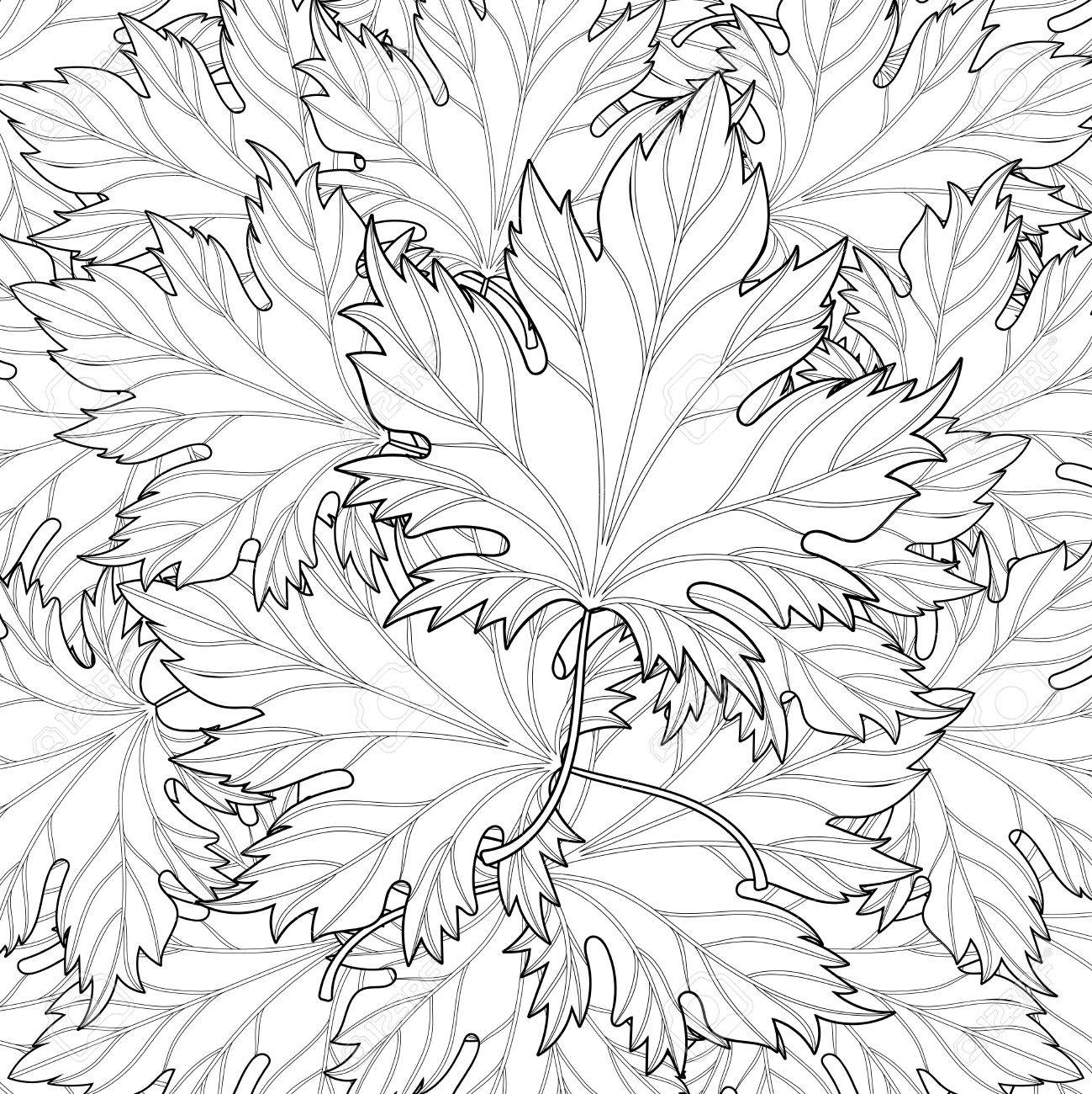 Stylized autumn fall leaves background for halloween thanksgiving day freehand sketch for adult coloring page with doodle elements ornamental artistic vector illustration for t