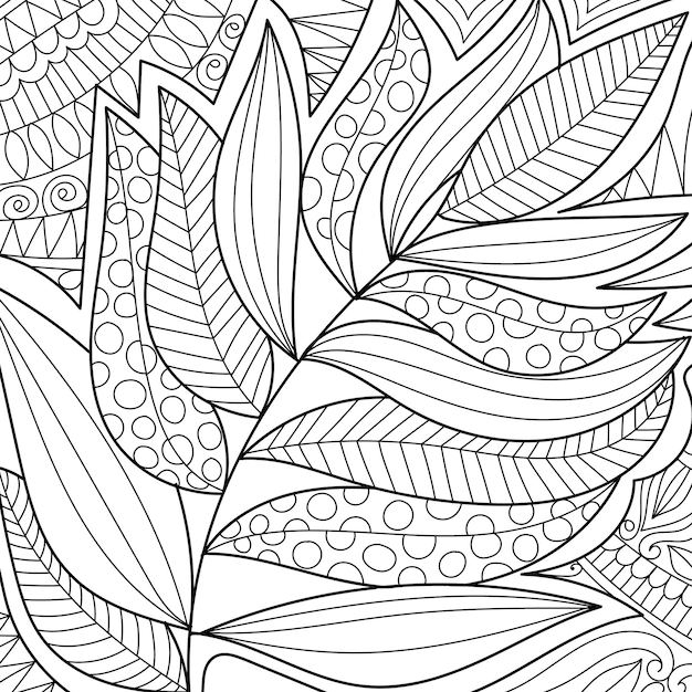 Premium vector decorative tropical leaf coloring book page for adults