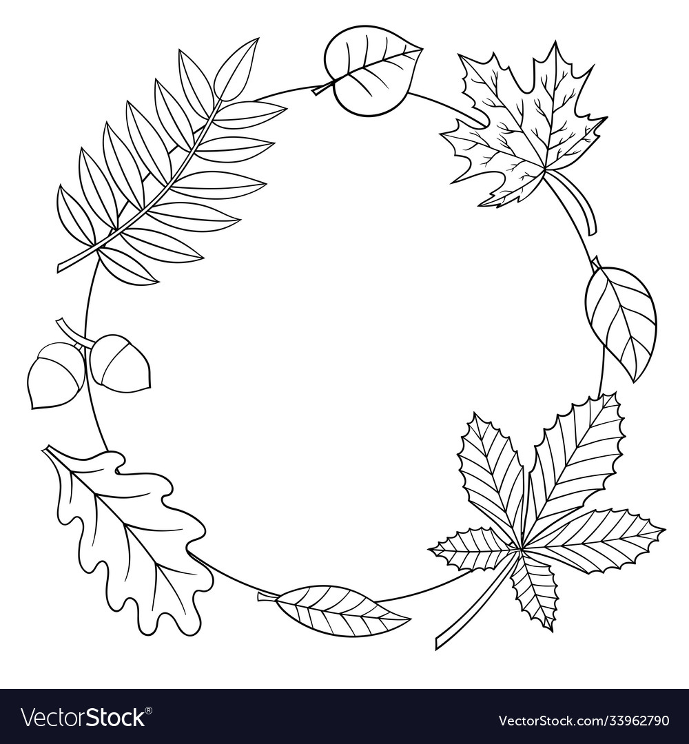 Frame with autumn leaves coloring page royalty free vector