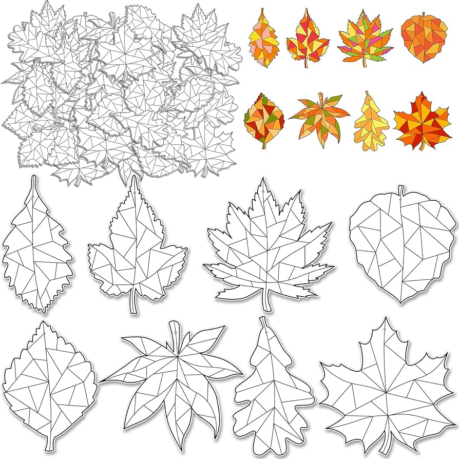 Qeeenar pcs color your own thanksgiving fall leaves diy coloring leaves craft for kids coloring autumn maple leaf ornaments for kids fall thanksgiving party classroom activity art craft project