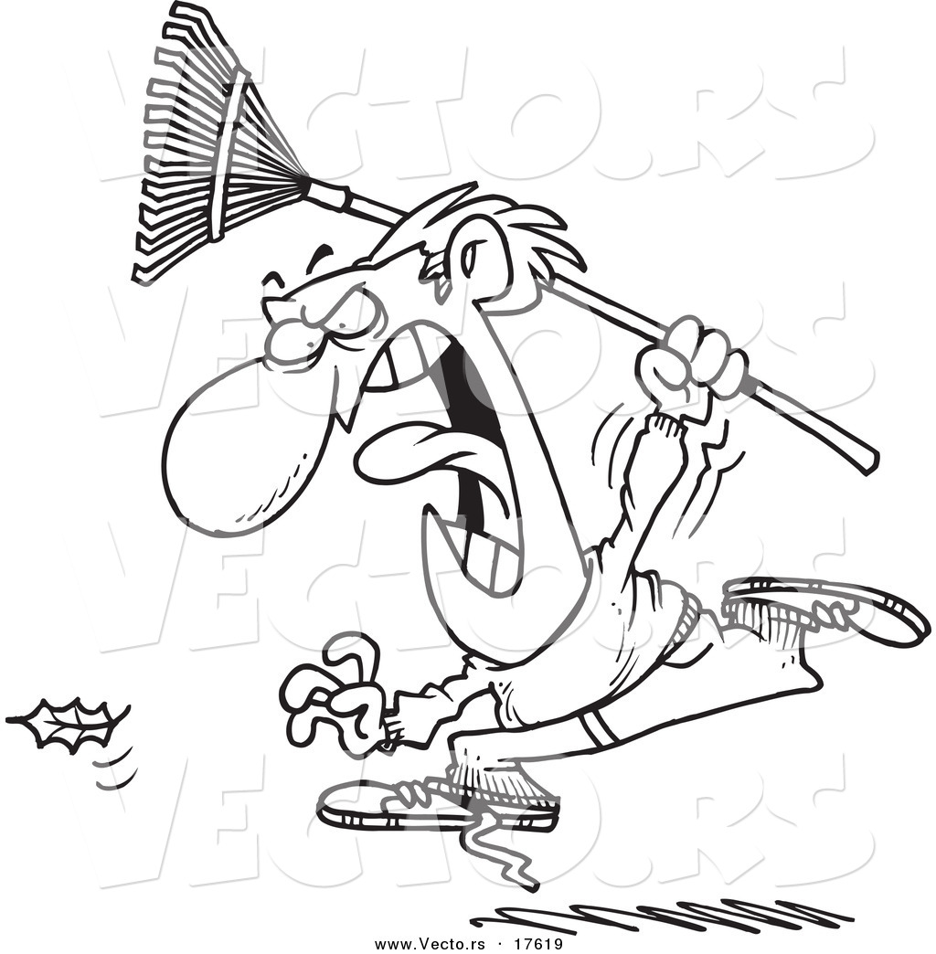 R of a cartoon angry man chasing a falling leaf