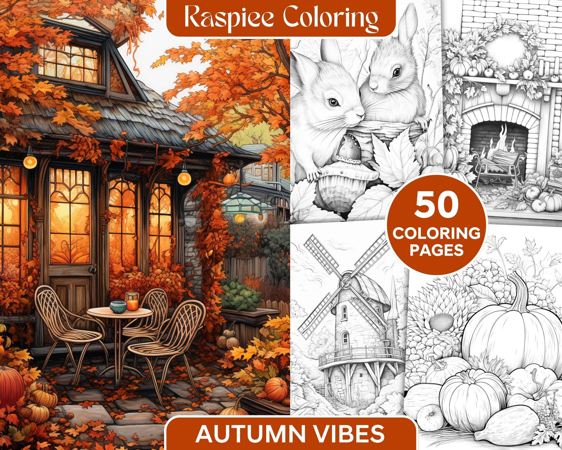 Autumn vibes grayscale coloring pages printable for adults pdf file i â coloring