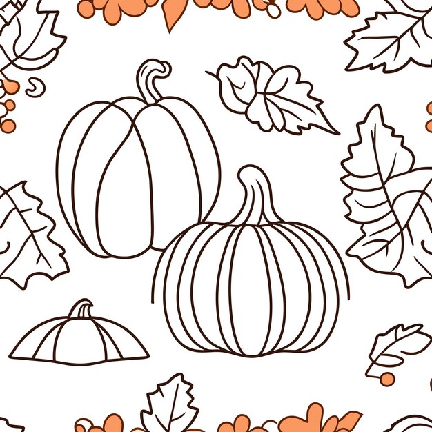 Premium vector thanksgiving seamless pattern pumpkins and leaves