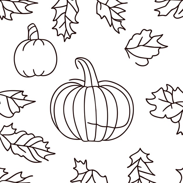 Premium vector thanksgiving seamless pattern pumpkins and leaves