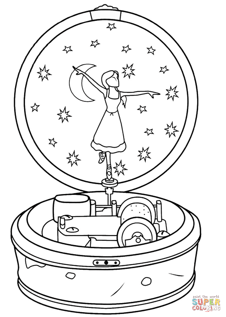 Ballerina music box coloring page free printable coloring pages