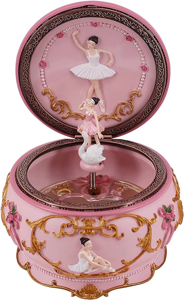Singeek ballerina girl mechanism rotate music box with colorful lights and sankyo