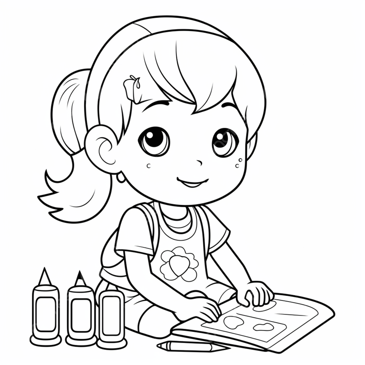 Girl is drawing coloring pages for kids basic simple cute cartoon learning outline isolated on white background children s coloring page png transparent image and clipart for free download