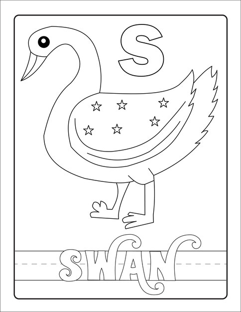 Premium vector alphabet learning with birds and name coloring page