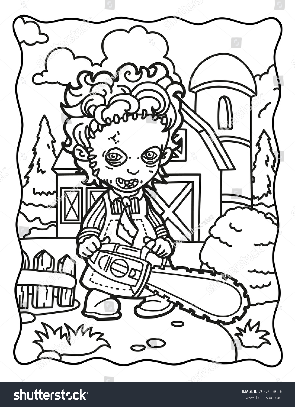 Coloring book children leatherface chainsaw on stock illustration