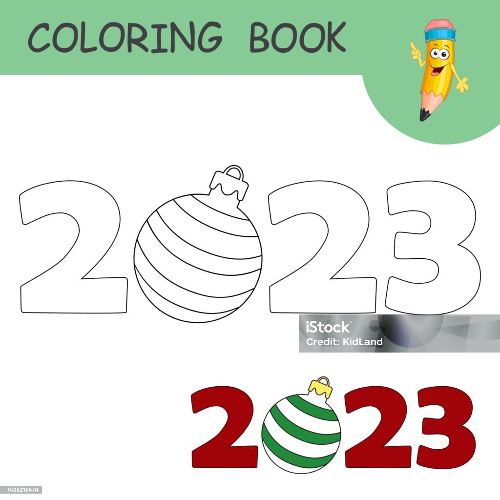 Coloring book with cartoon christmas ball among numbers colorless and color example text as symbol of on coloring page worksheet antistress greeting card coloring with year art for kids