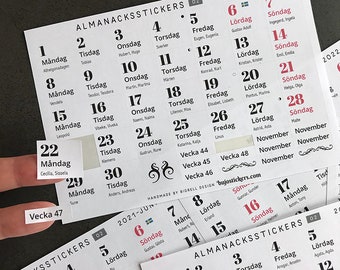 Swedish calendar stickers almanacksstickers med