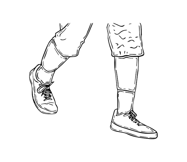Premium vector legs of a male boy in pants and sneakers man doodle linear cartoon coloring