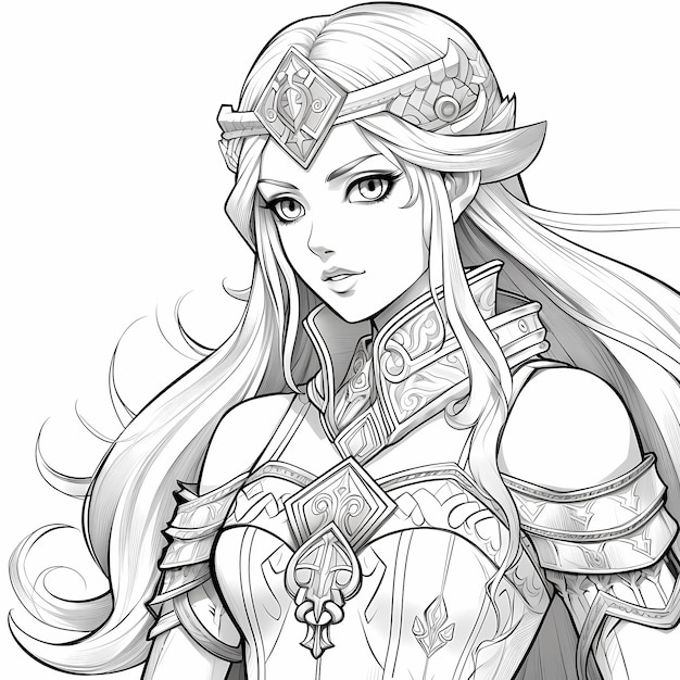 Premium ai image legendary lineart coloring page of princess zelda