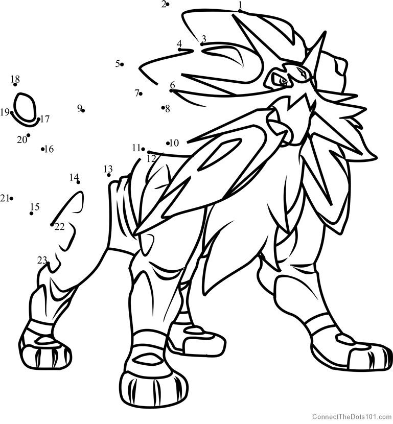 Solgaleo pokemon sun and moon dot to dot printable worksheet