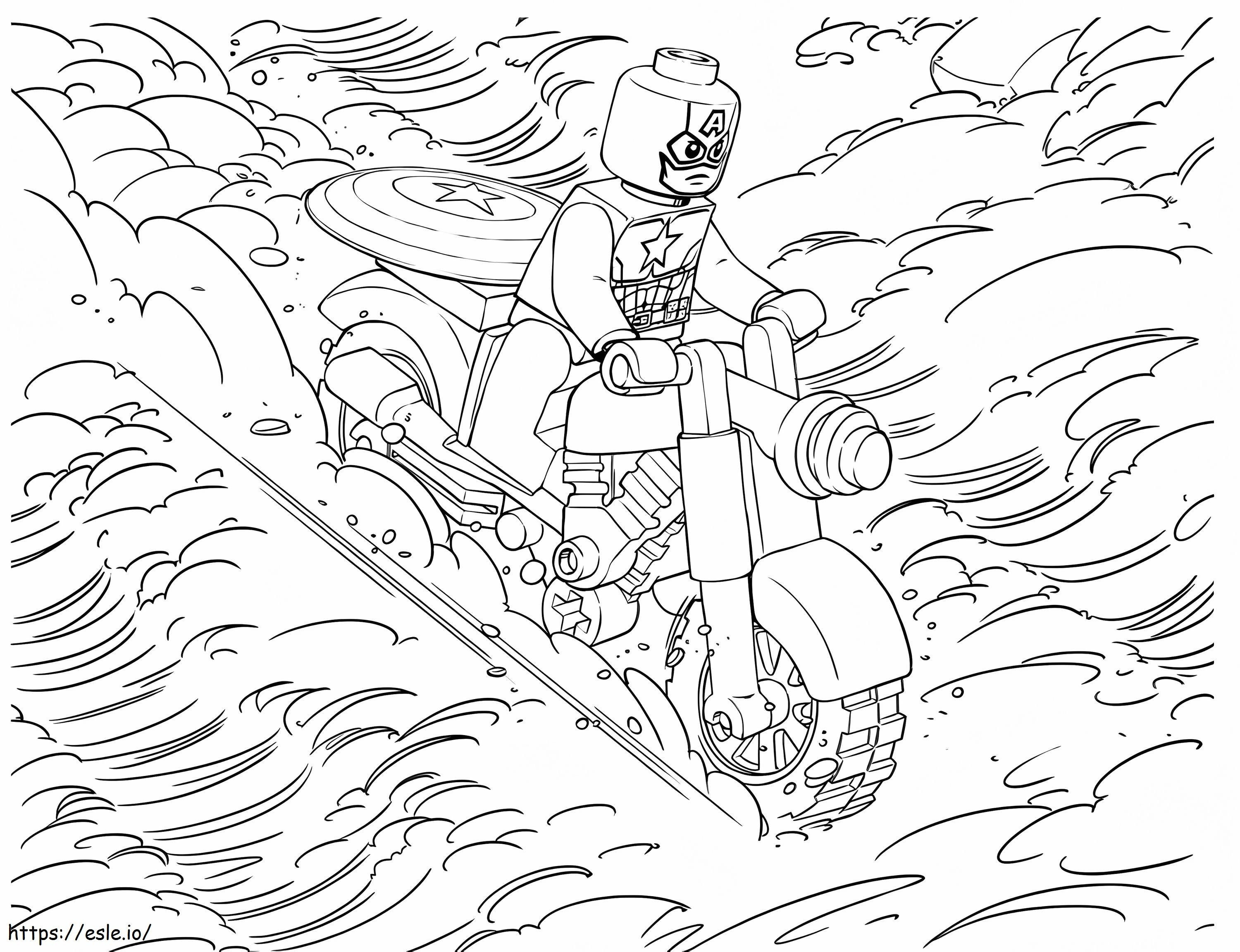 Lego captain america riding motobike coloring page