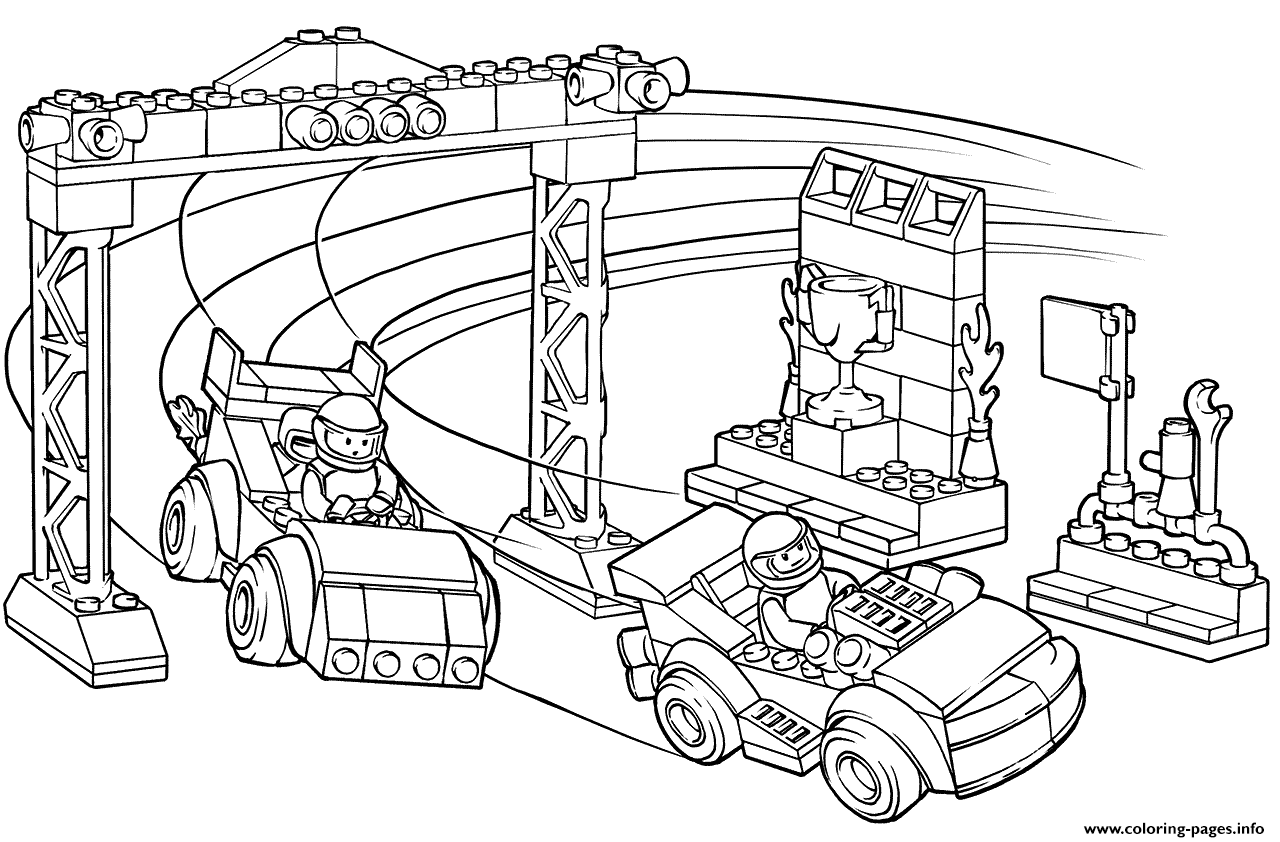 Lego junior race car competition coloring page printable