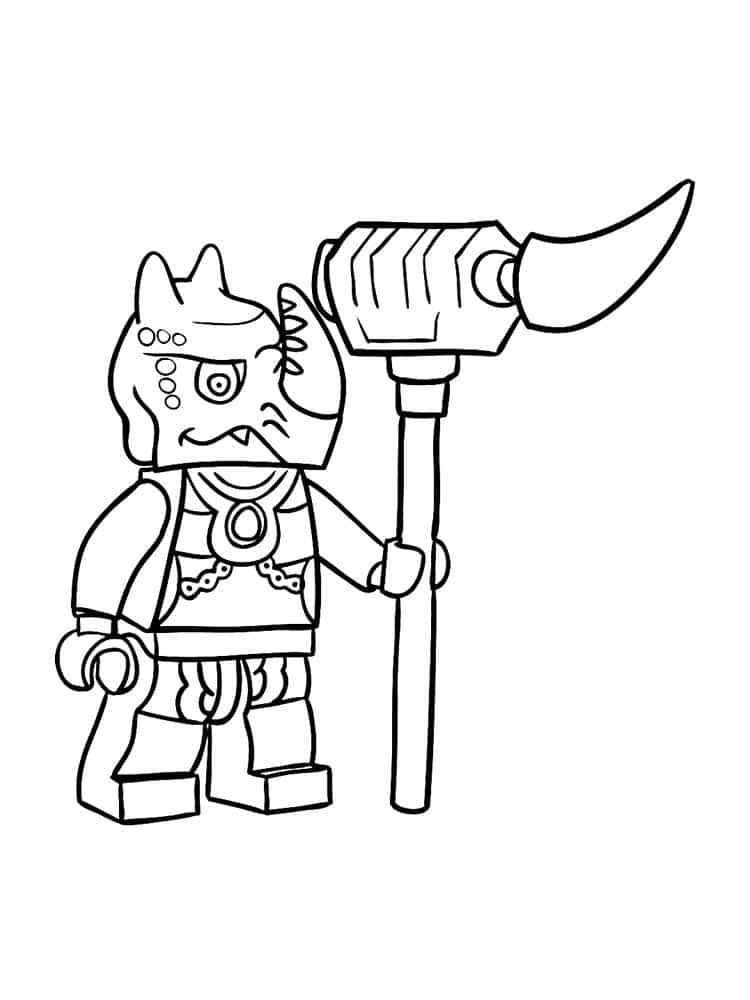 Character from a lego game with a big axe coloring page