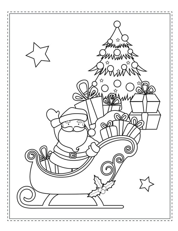 Christmas coloring book pages digital download unlimited downloads santa gifts christmas trees download now