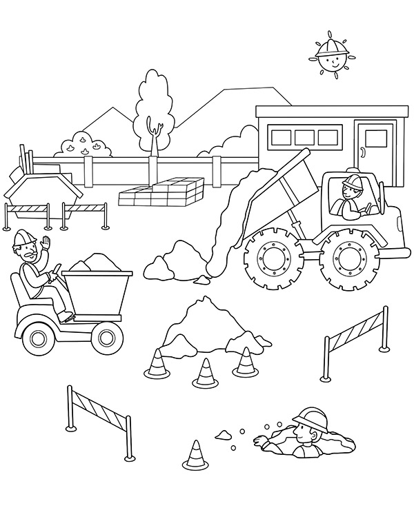 Construction workers coloring sheet