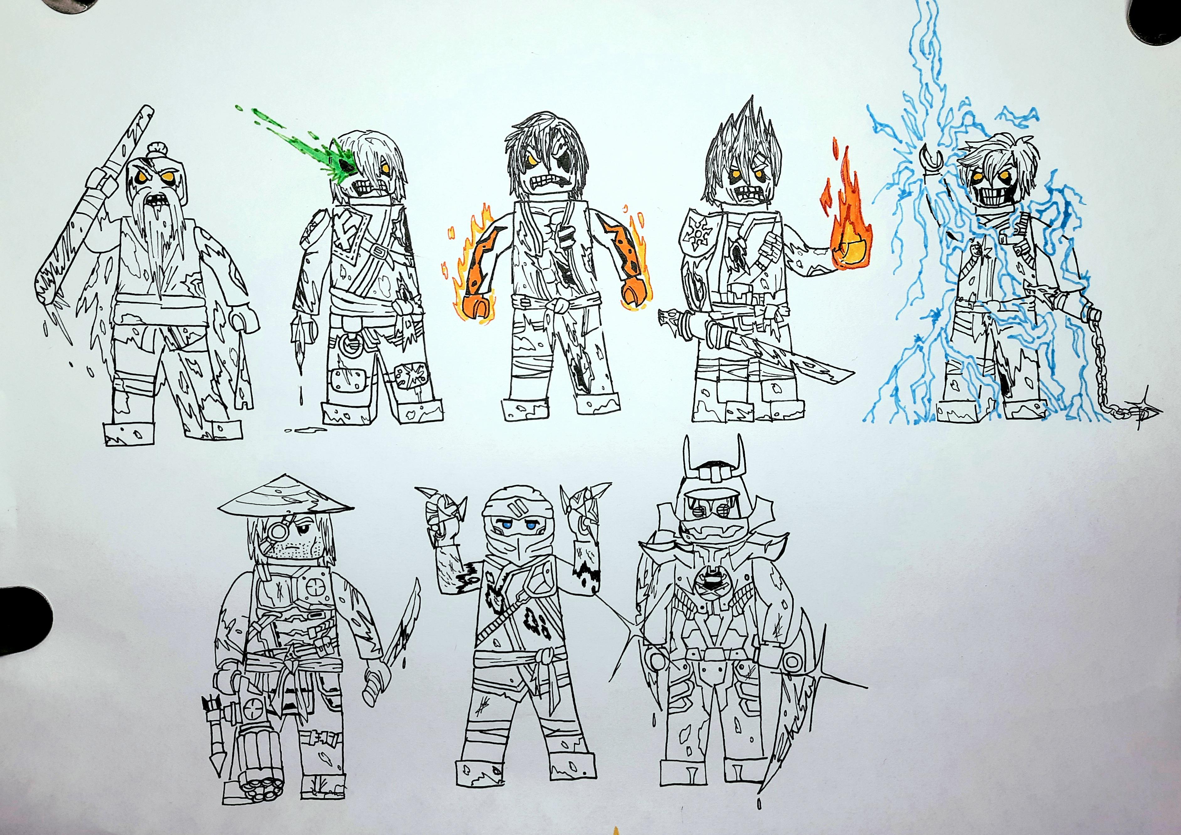 Here are some ninjago zombies concept drawings i made the upper ones are zombified the lower ones are survivors luckily finished them before halloween yes i was heavily inspired by the marvel