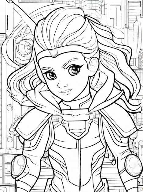 Premium ai image coloring page line art superhero coloring page