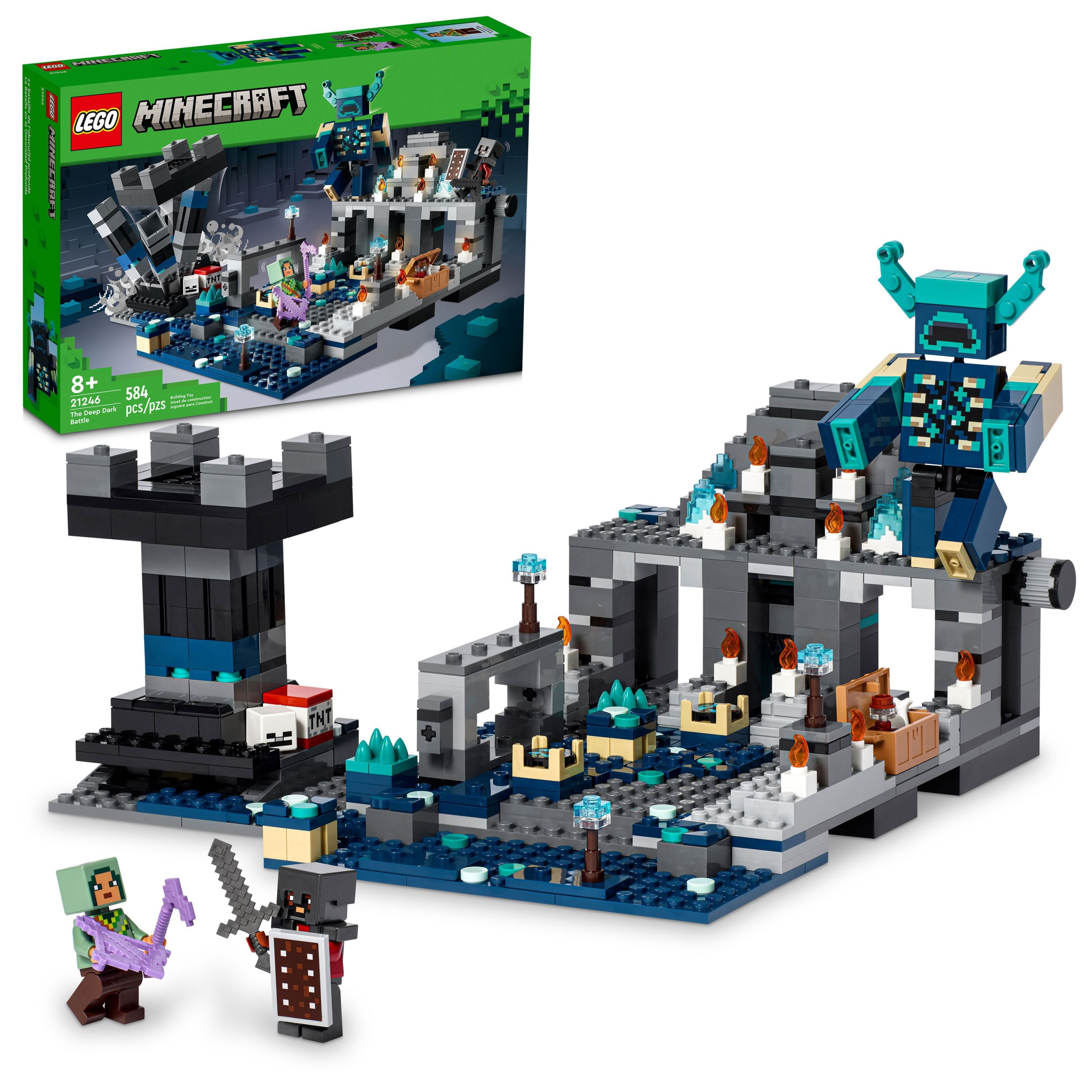 Lego minecraft the deep dark battle set biome adventure toy ancient city with warden figure exploding tower treasure chest for kids ages years old and up