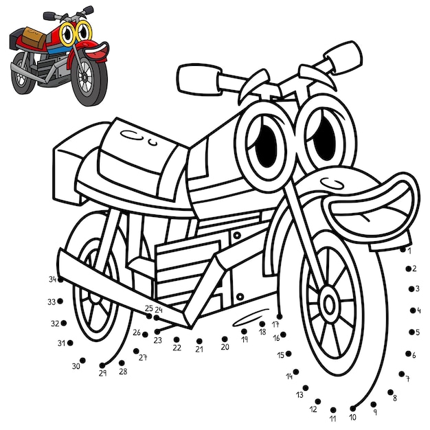 Premium vector a cute and funny connect the dots motorcycle with face coloring page