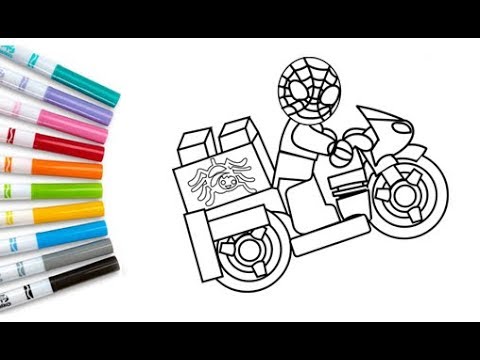 Lego batan spideran otorcycle coloring pages superheroes otorbike bike coloring video for kids