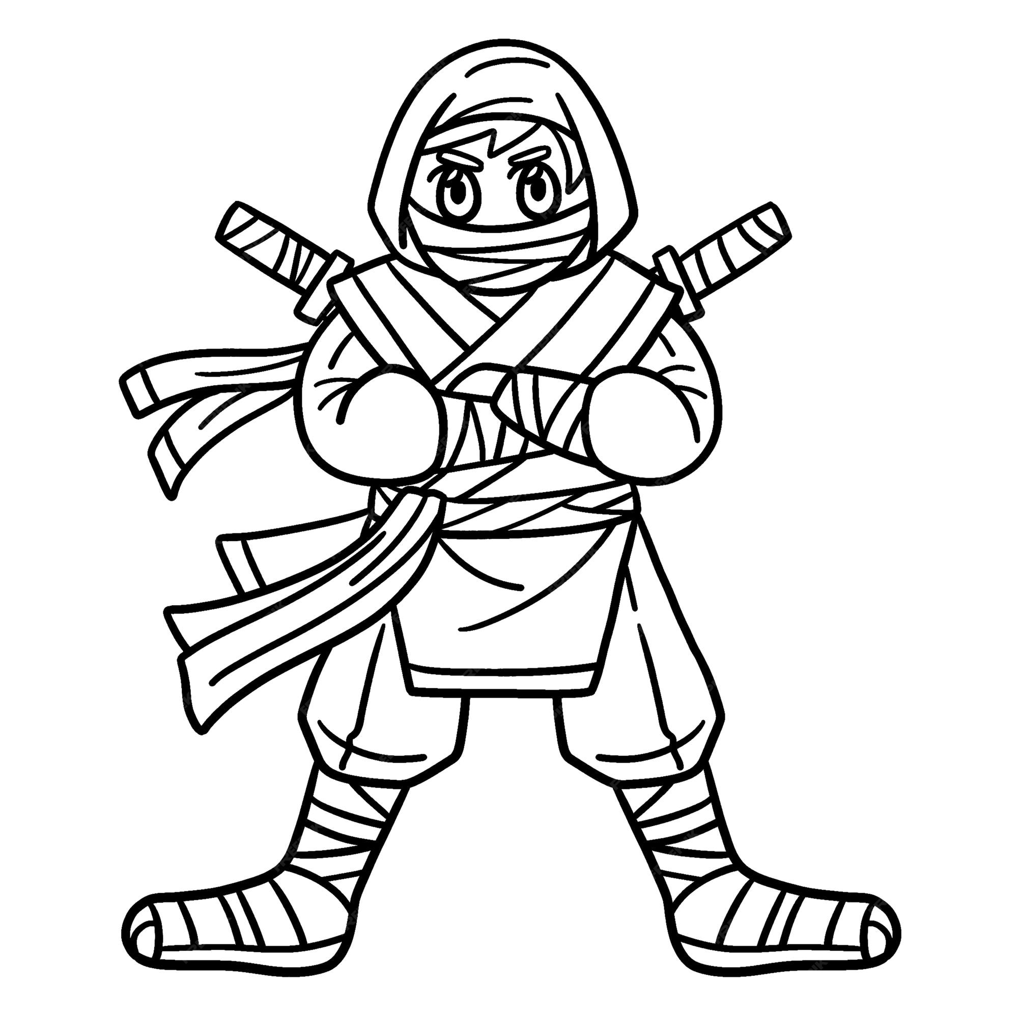 Premium vector a cute and funny coloring page of a ninja with ninjato provides hours of coloring fun for children color this page is very easy suitable for little kids and