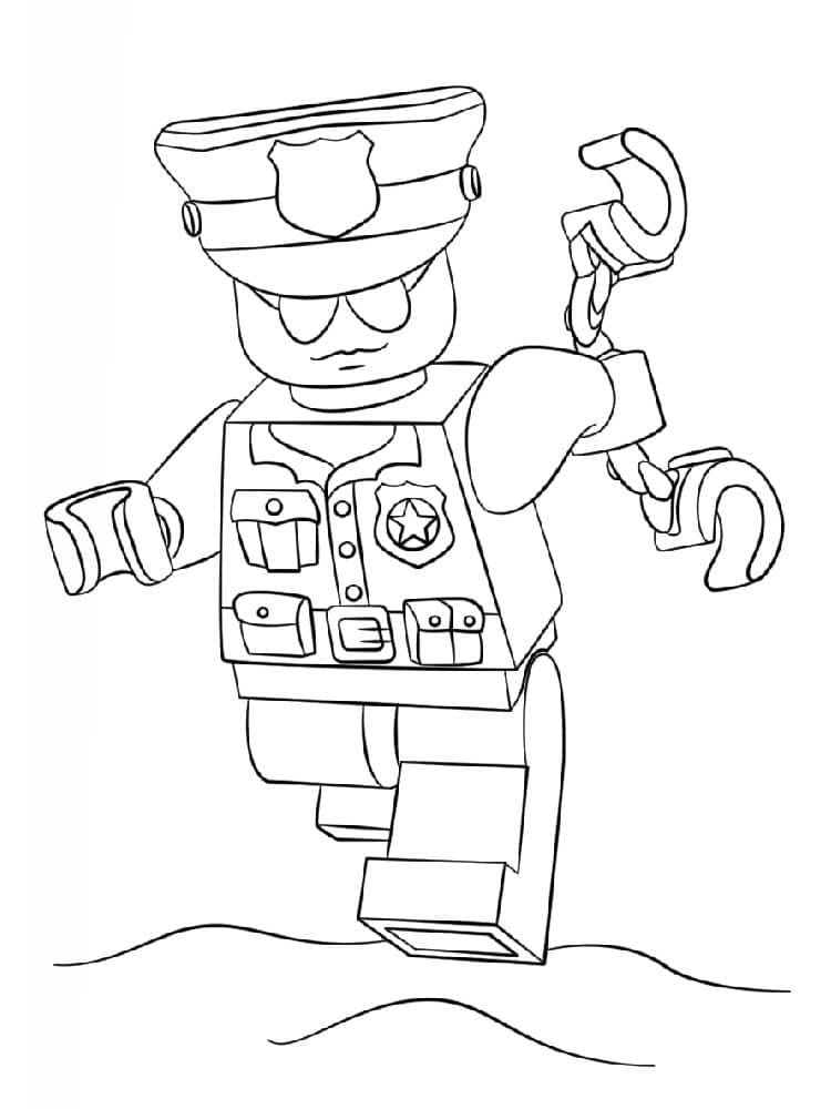 Policeman as a lego character coloring page