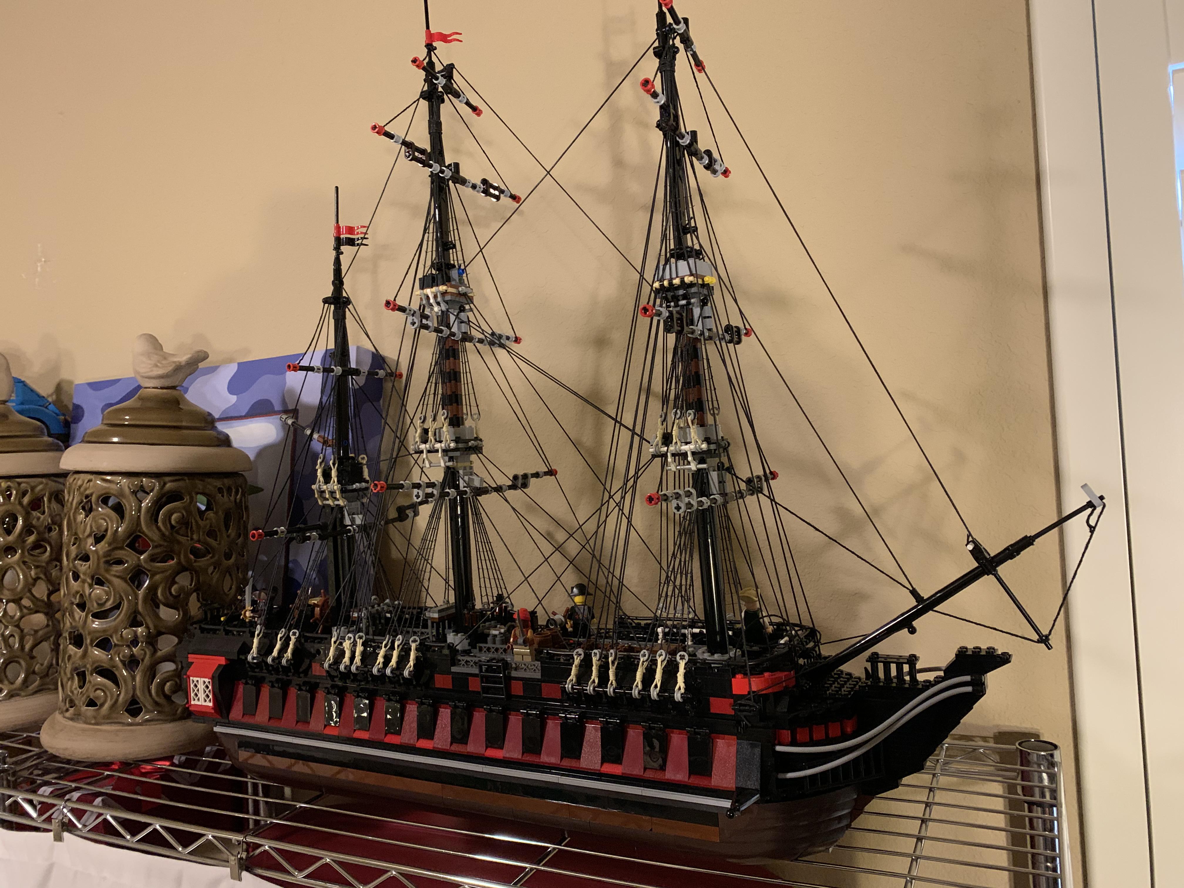 My dad made this lego pirate ship from scratch using only a drawing he made lego bricks and string rlego