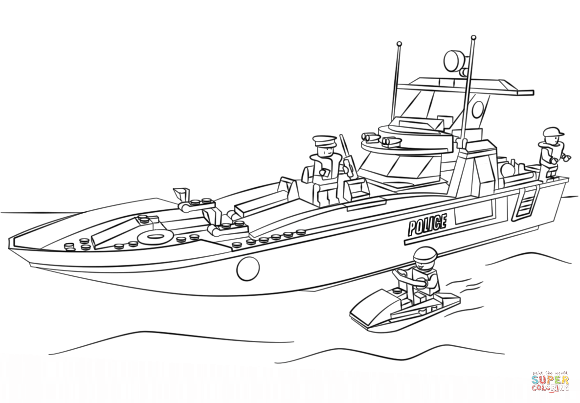 Lego police boat coloring page free printable coloring pages