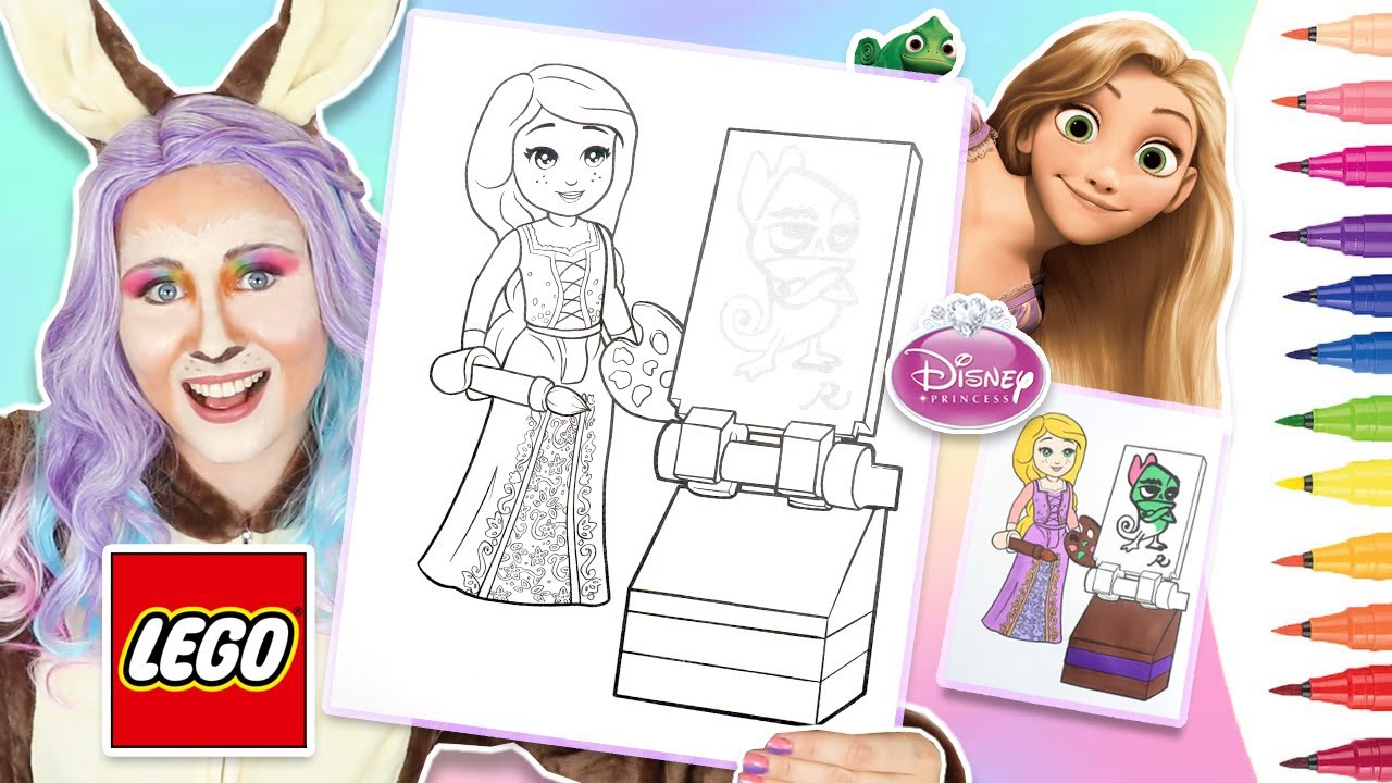 Coloring lego rapunzel tangled lego disney princess coloring book page painting pascal markers