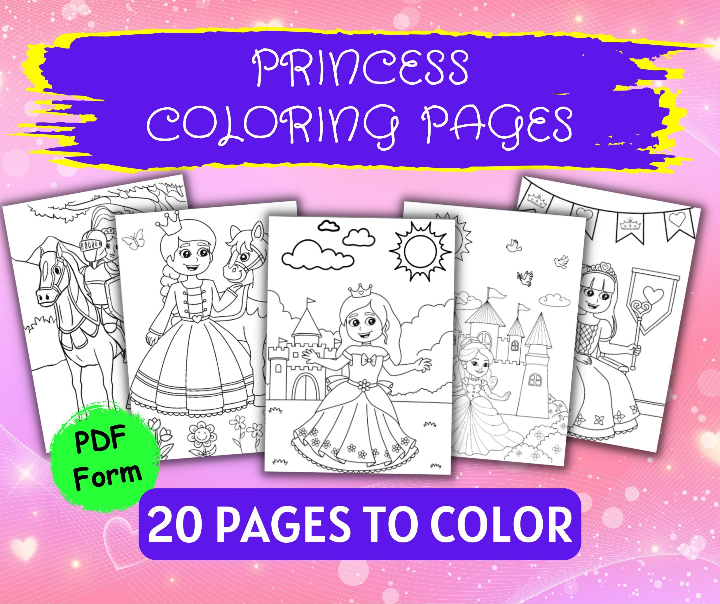 Princess coloring pages printable coloring book for kids instant digital download princess coloring sheets princess