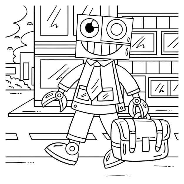 Premium vector a cute and funny coloring page of a robot in a suit and briefcase provides hours of coloring fun for children to color this page is very easy suitable