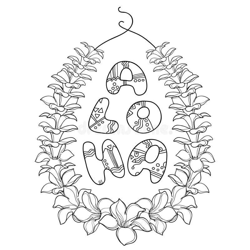 Vector outline hawaiian lei necklace from tropical allamanda flower and petal in black isolated on white background stock vector