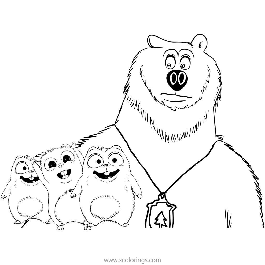 Grizzy and the lemmings coloring pages bear and three lemmings