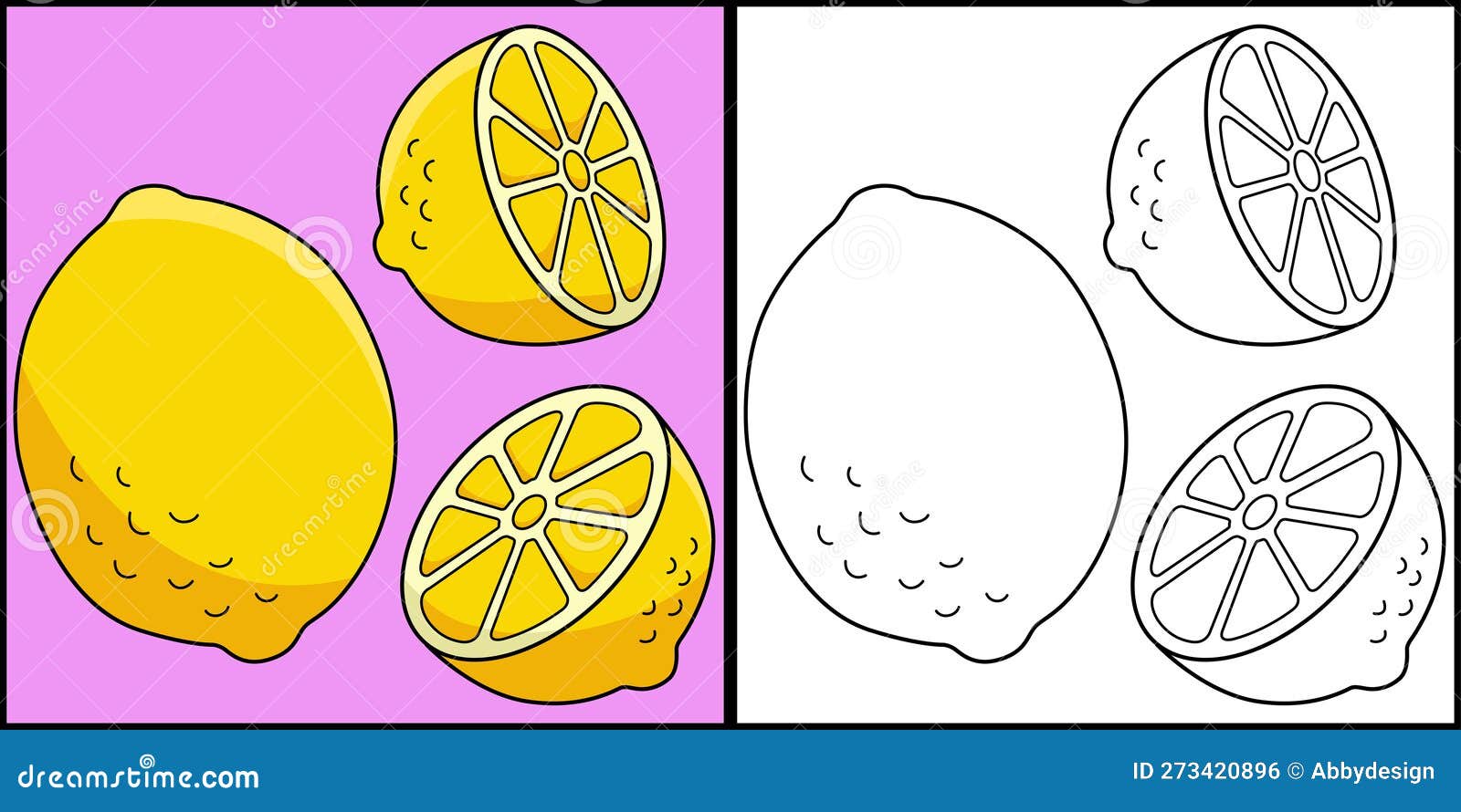 Lemon fruit coloring page colored illustration stock vector