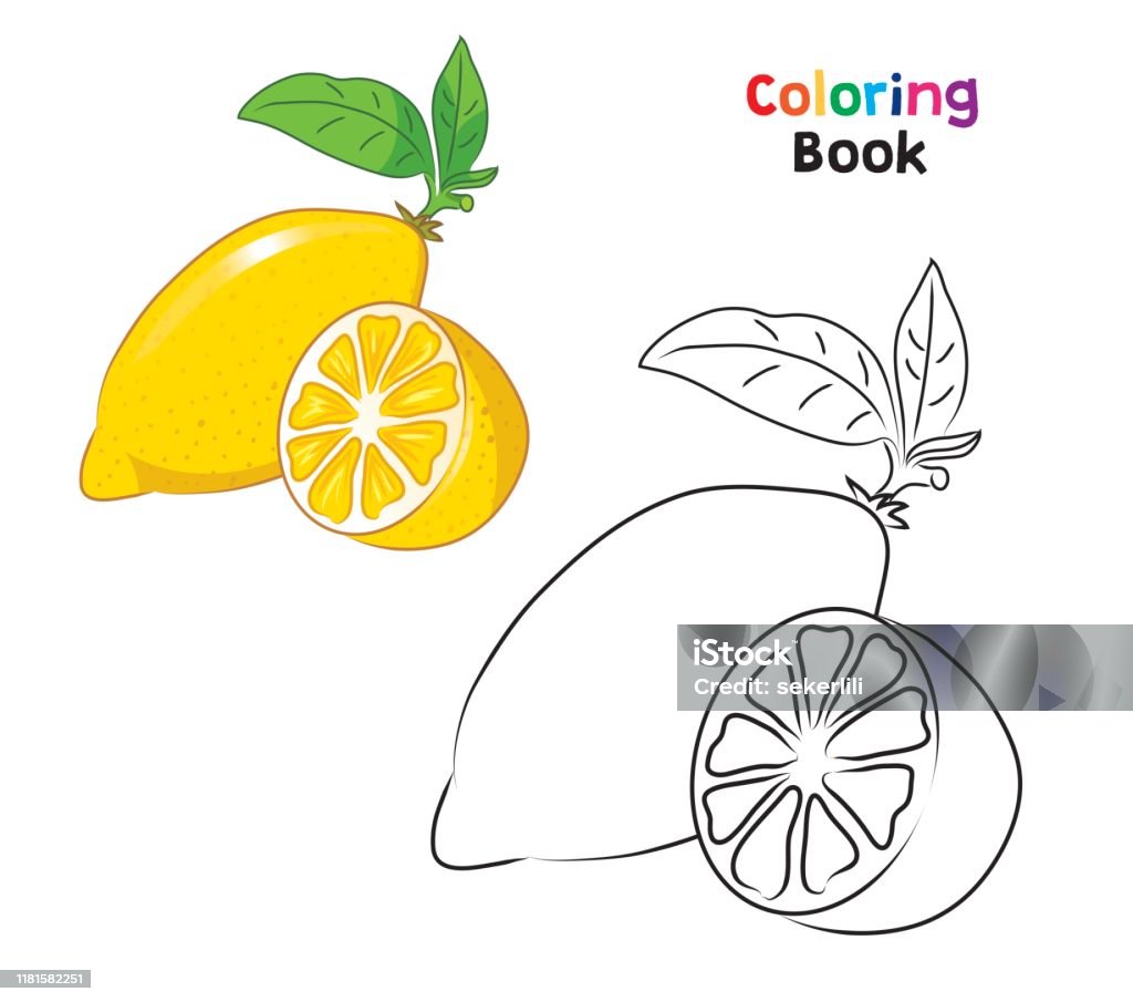 Coloring page for kids lemon stock illustration